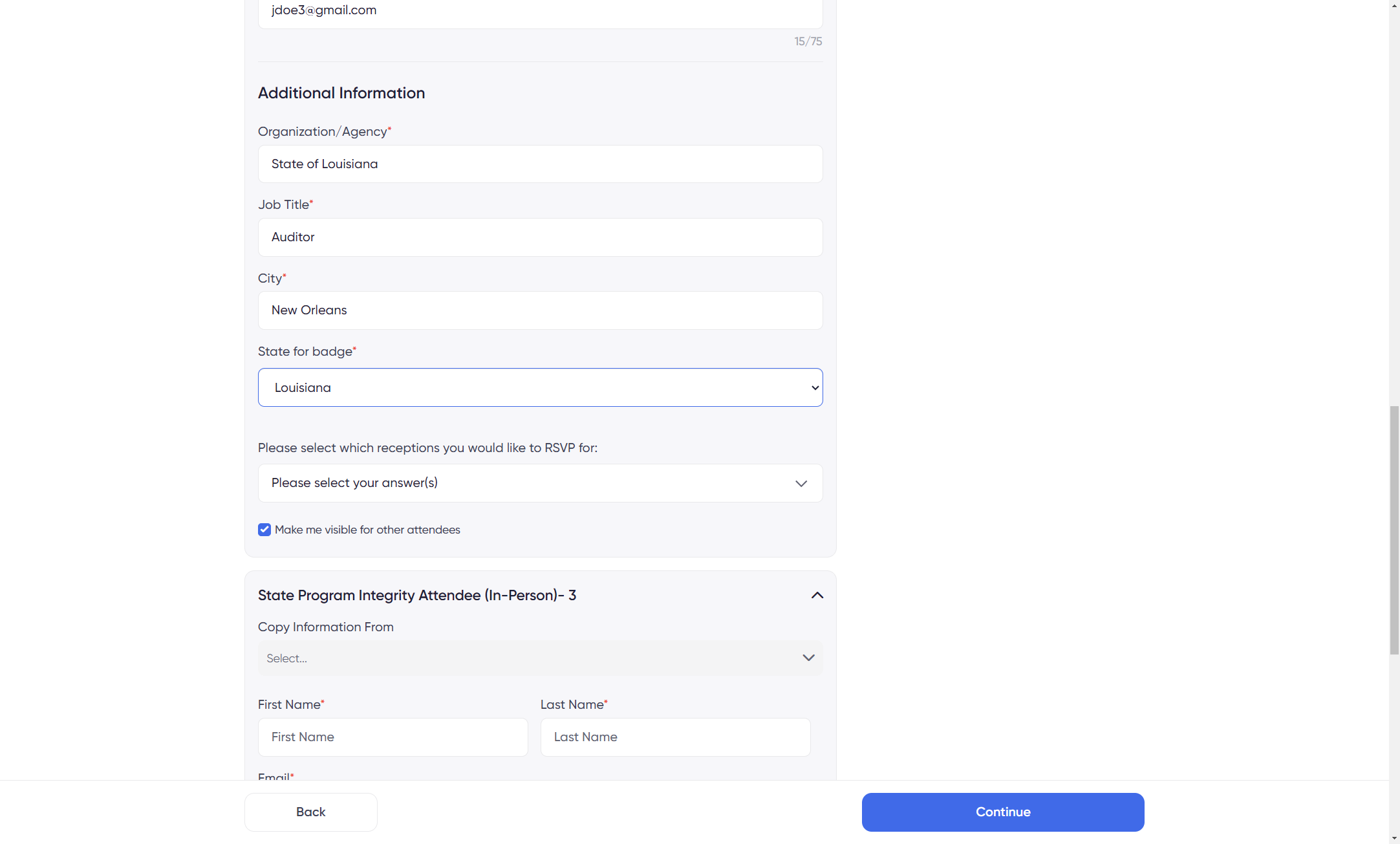 You can also copy the information from other attendees to expedite the process...