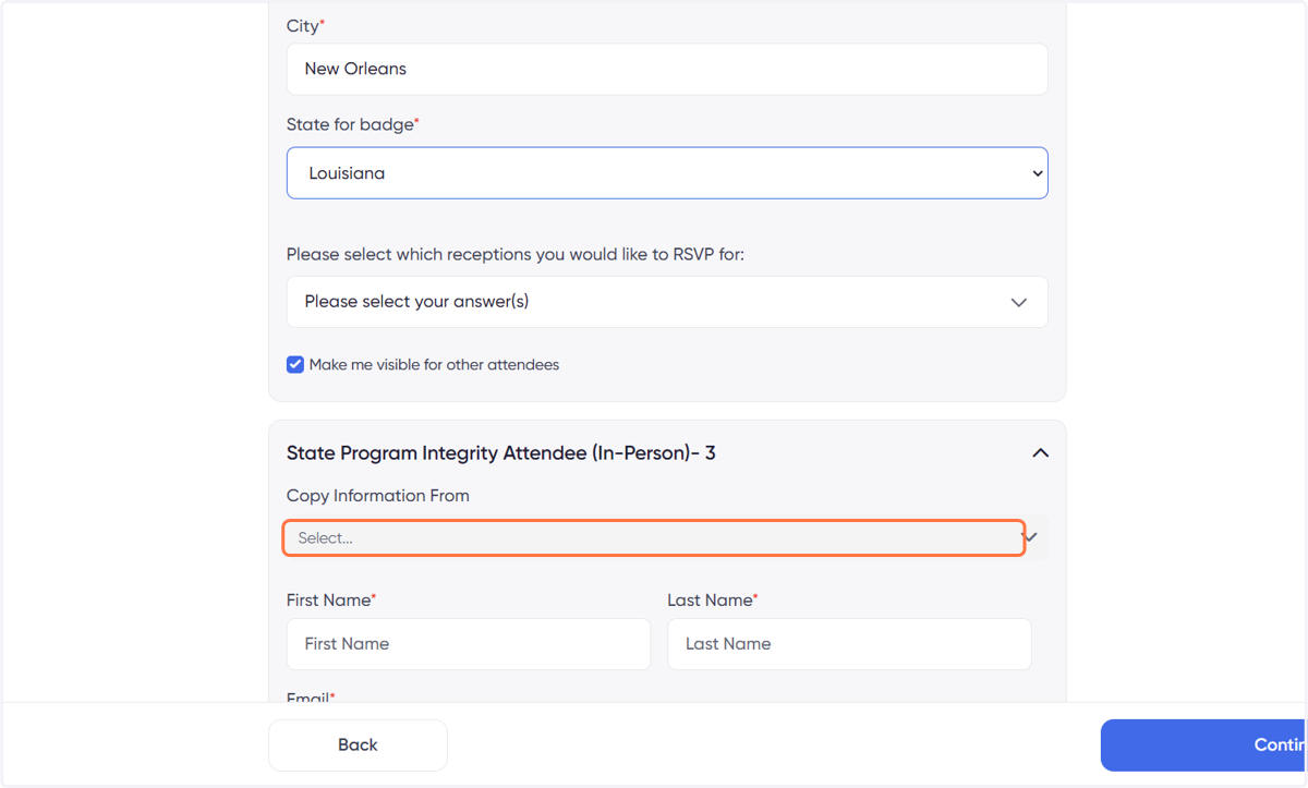You can also copy the information from other attendees to expedite the process...