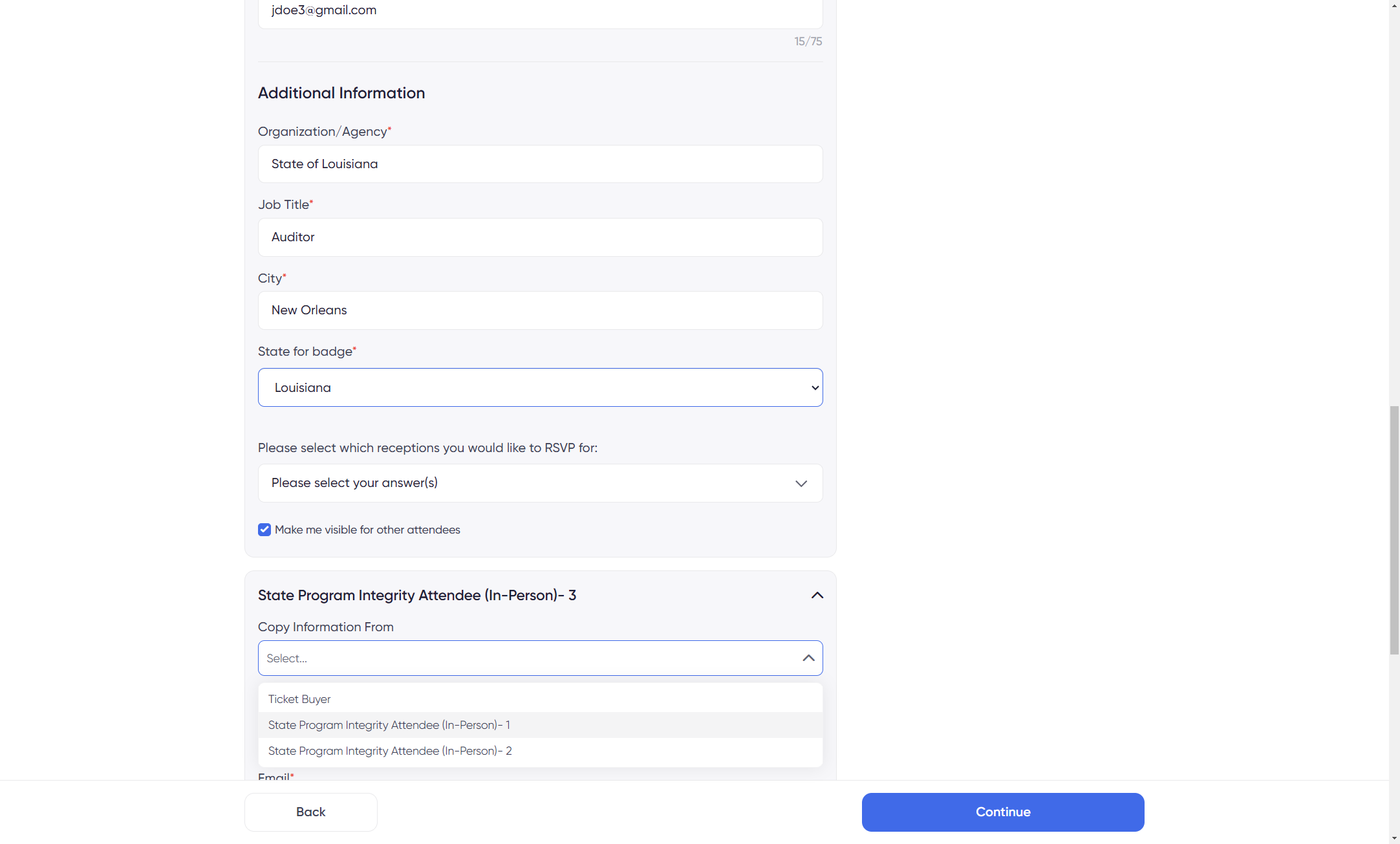 Click on the attendee you want to copy