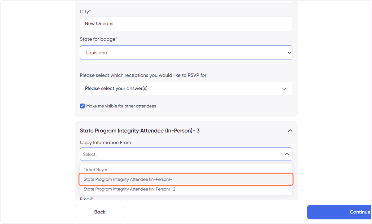 Click on the attendee you want to copy