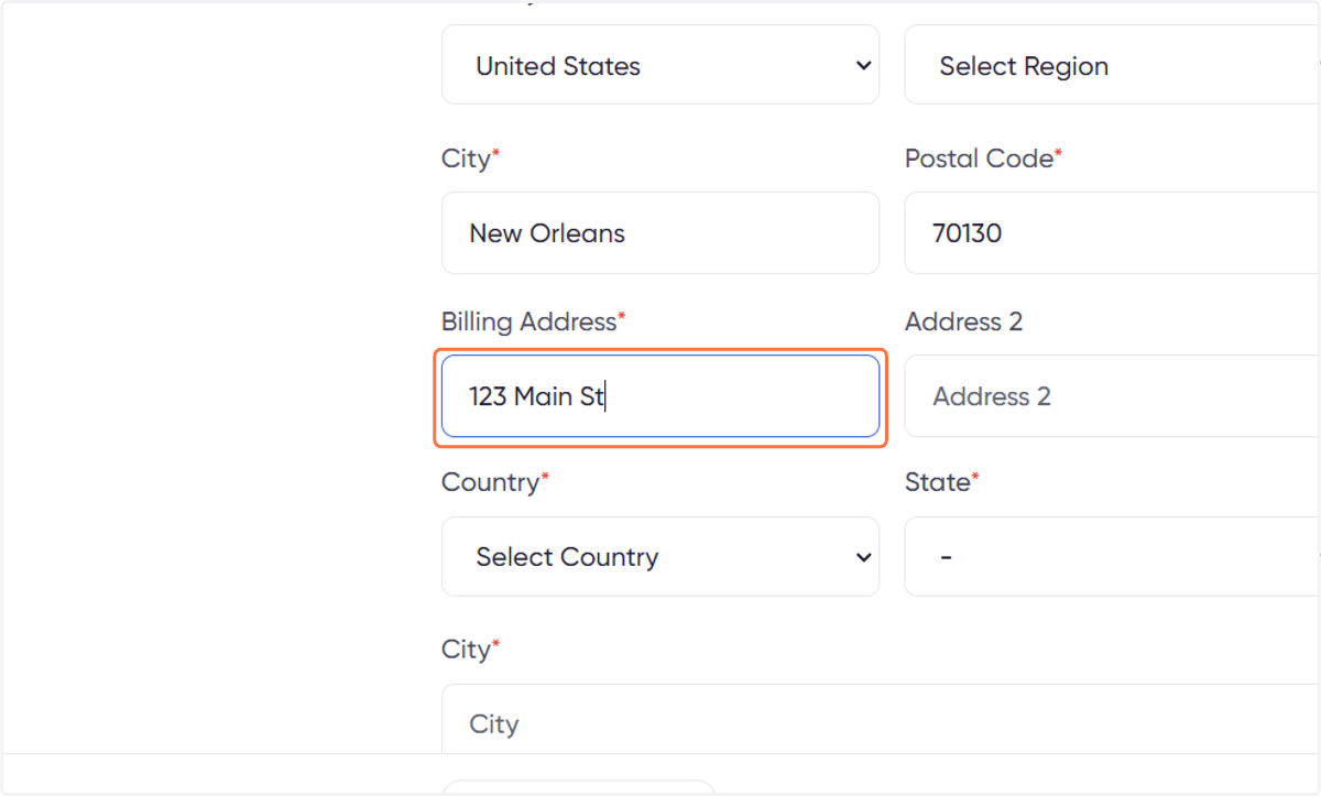 Input Company Billing Address