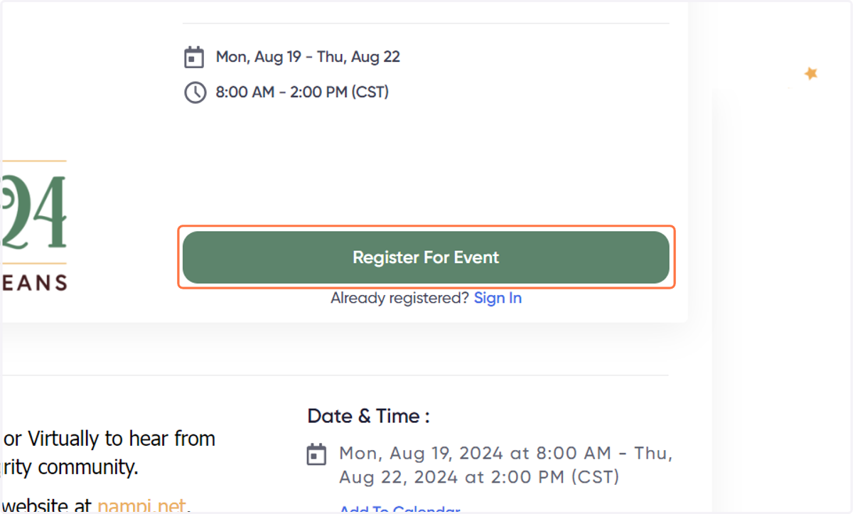 Click on Register For Event