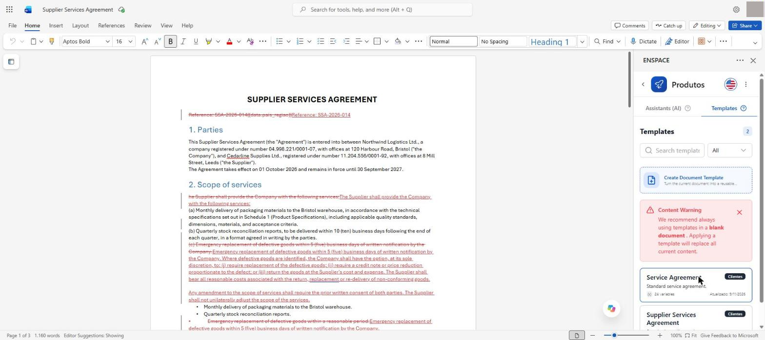The template enters the list with the category, the number of variables and the date of the last update. Save recorded only this data: the document content has not been sent yet