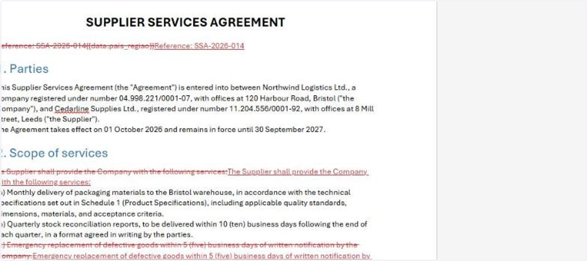 The template enters the list with the category, the number of variables and the date of the last update. Save recorded only this data: the document content has not been sent yet