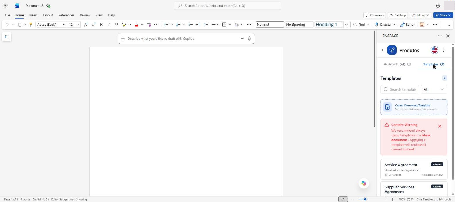 To use a template, open a blank document and click the template you want