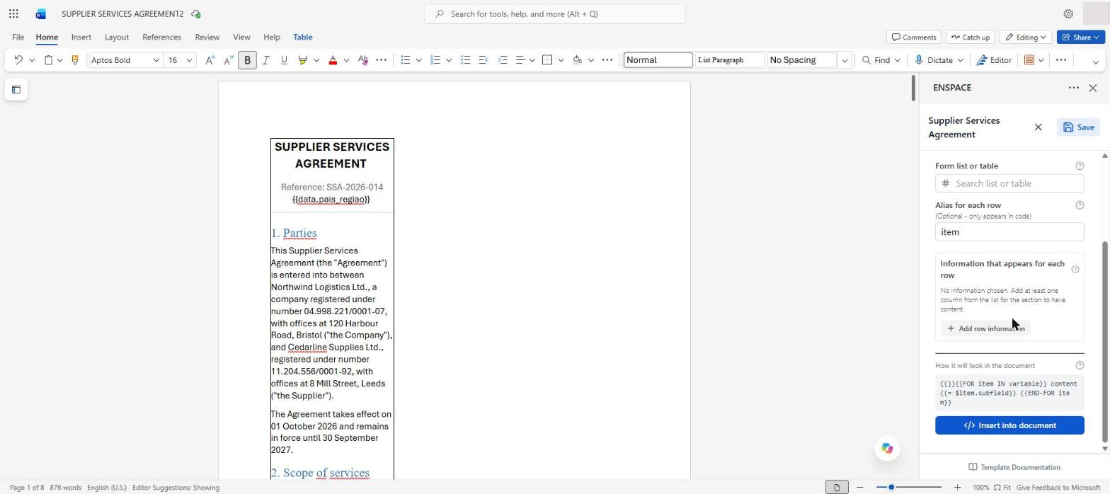 When you are done, click Save to record the template with the variables and the blocks inserted