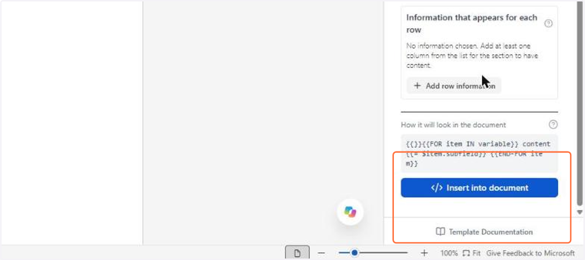 When you are done, click Save to record the template with the variables and the blocks inserted