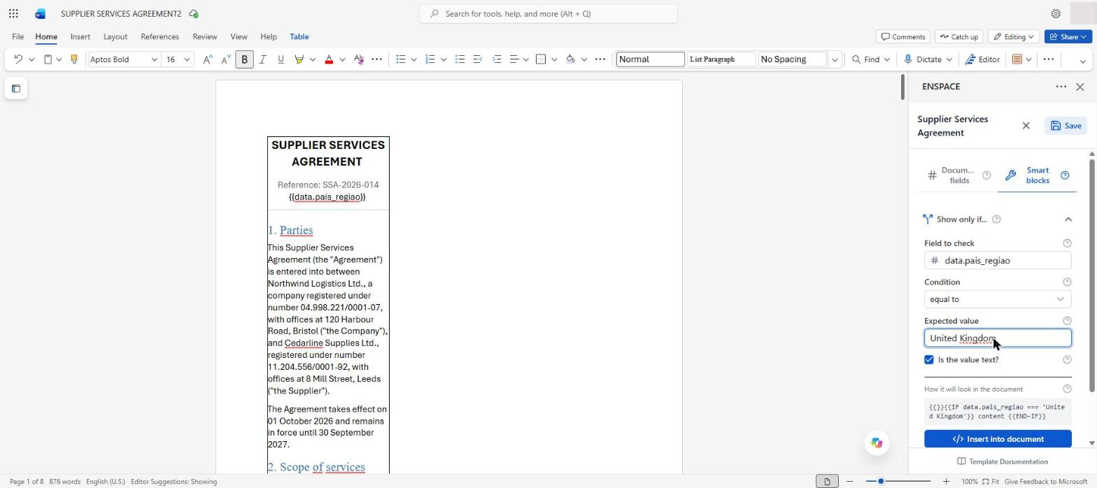 The How it will look in the document box shows the structure that will be generated. Click Insert into document to place it at the cursor position