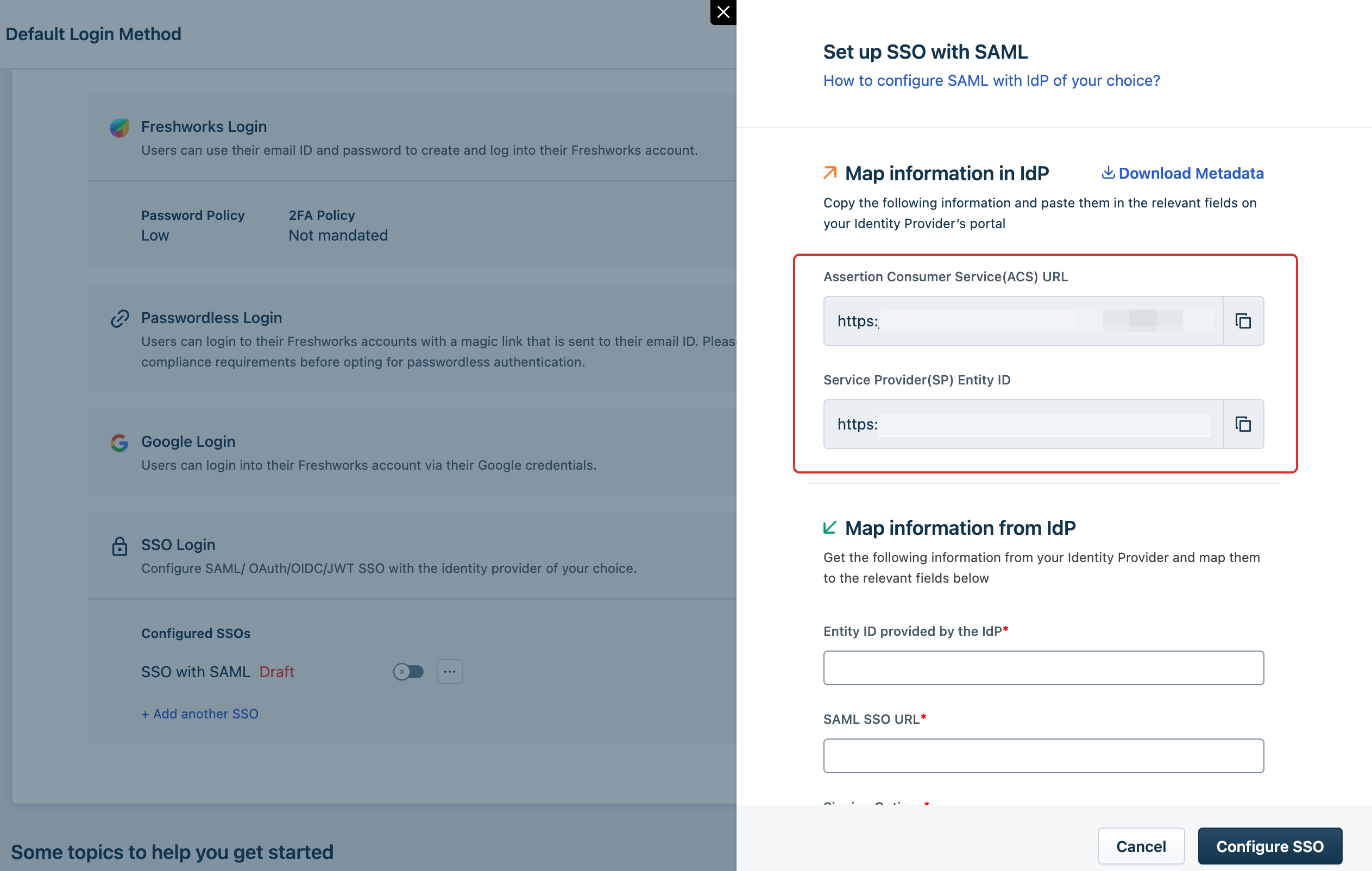 ACS URL & Entity ID