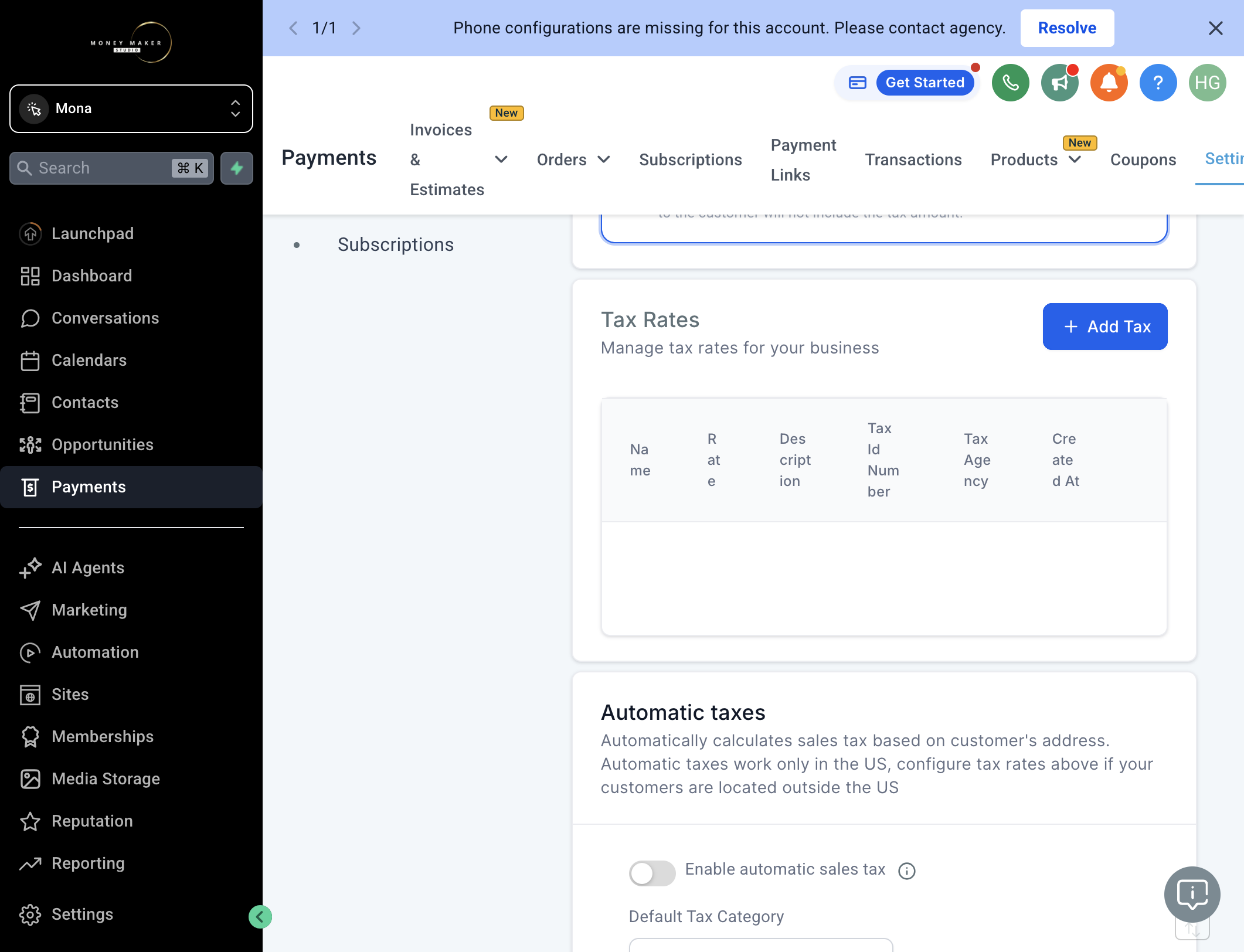 Klik på Add Tax