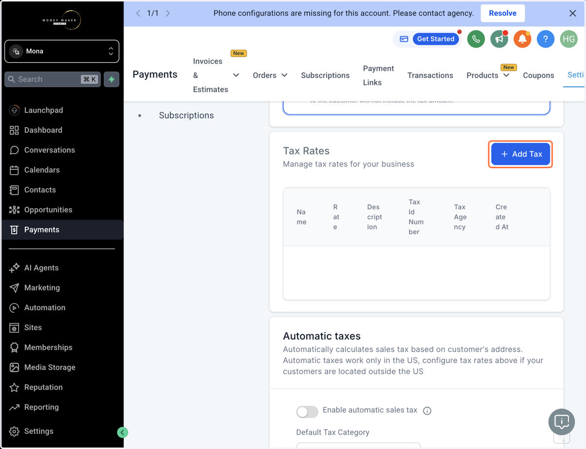 Klik på Add Tax