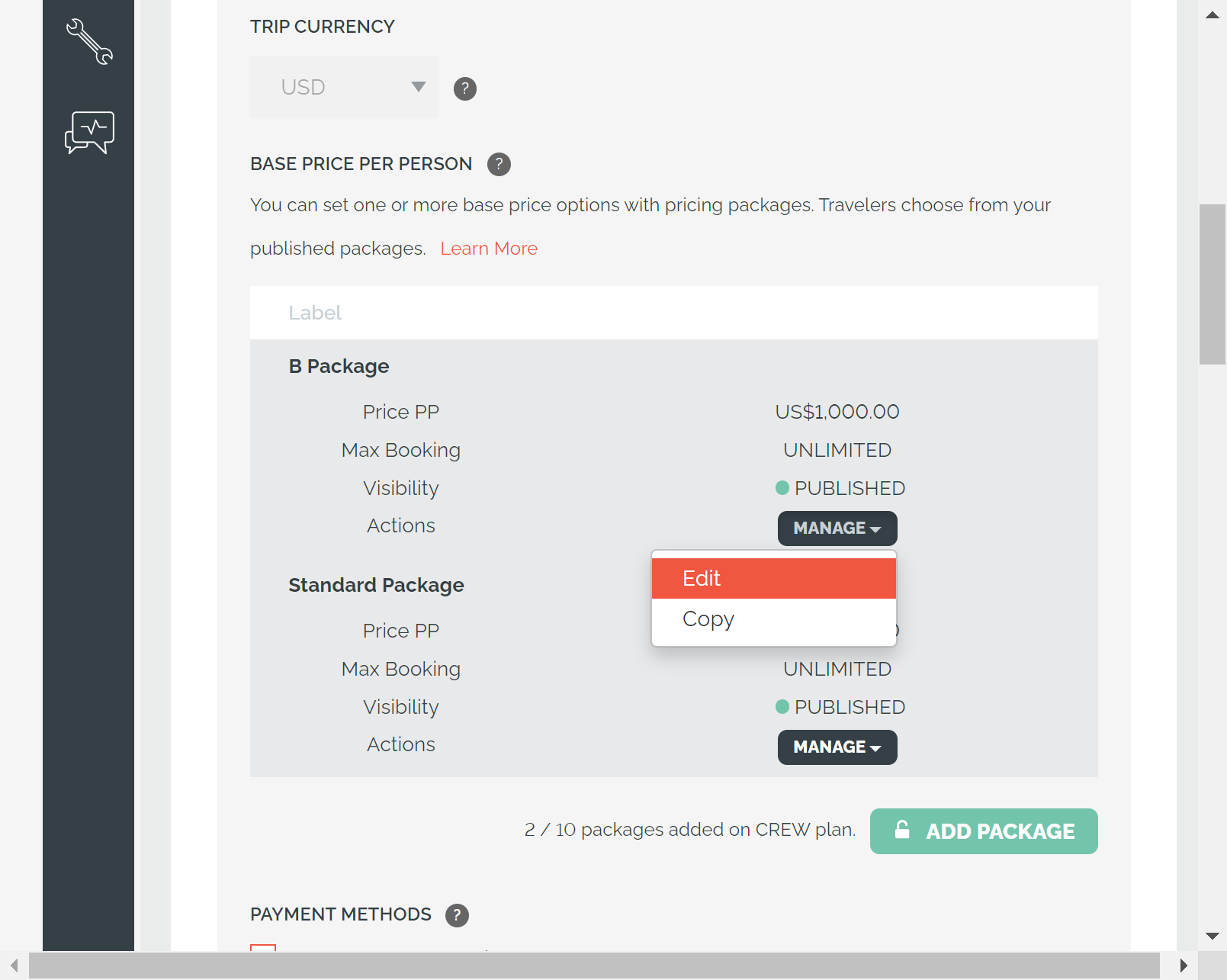 Click on Manage > Edit