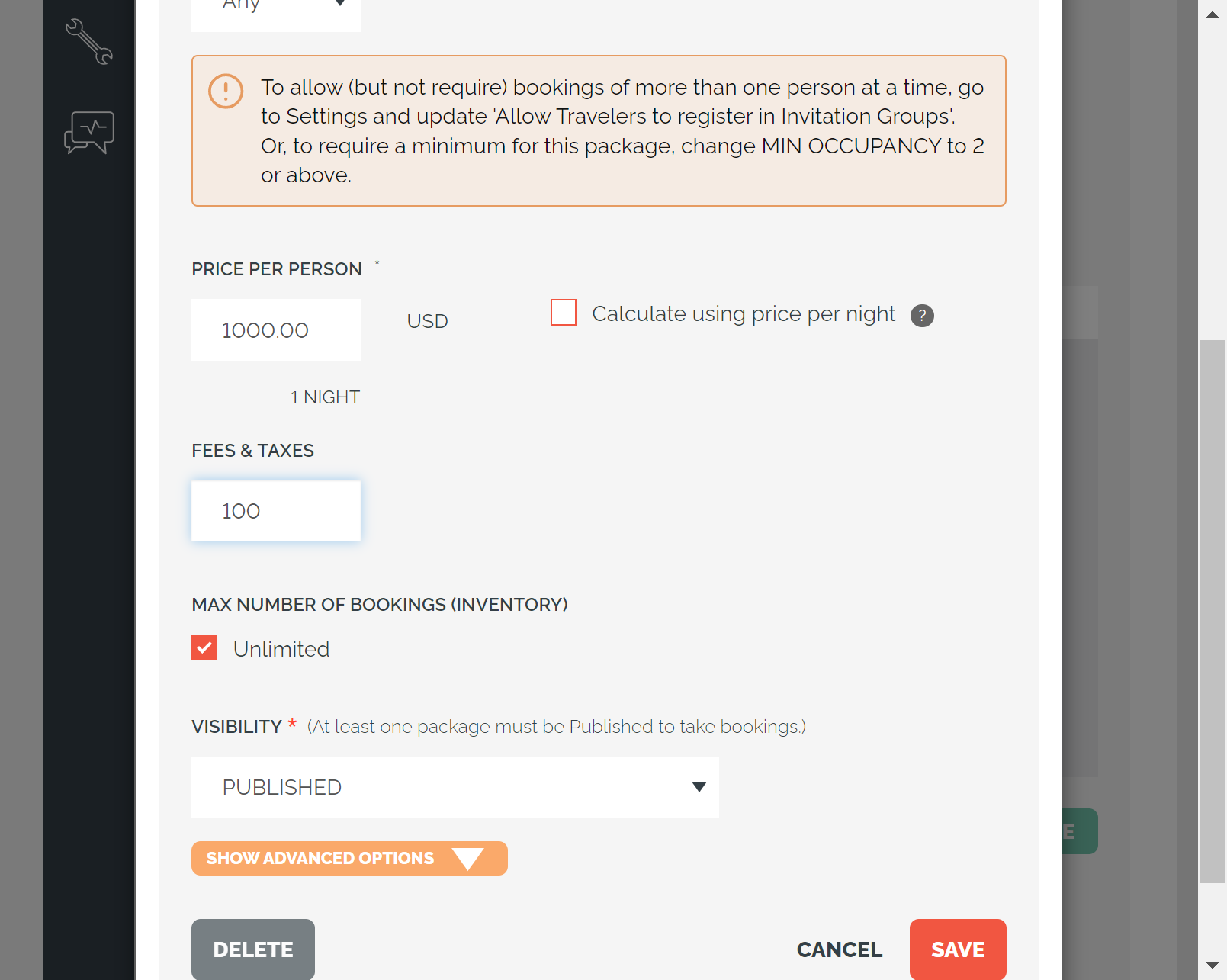 Type the amount you want to add for Taxes and Fees
