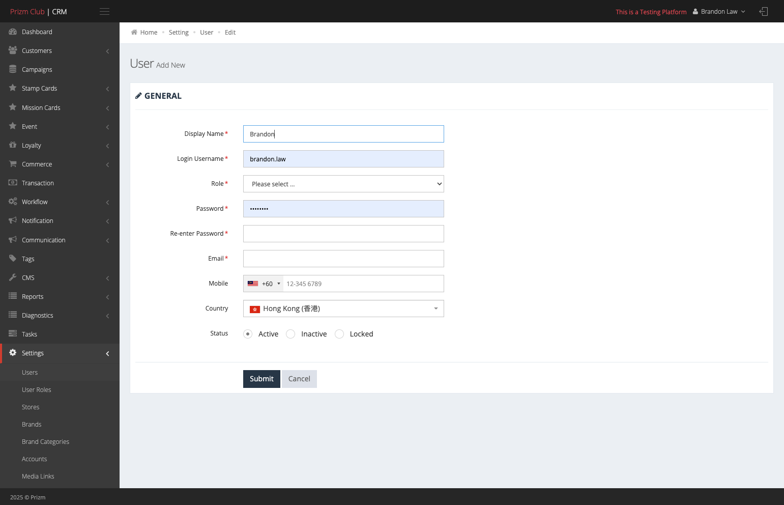 Enter the Display Name, which refers to the user's name.