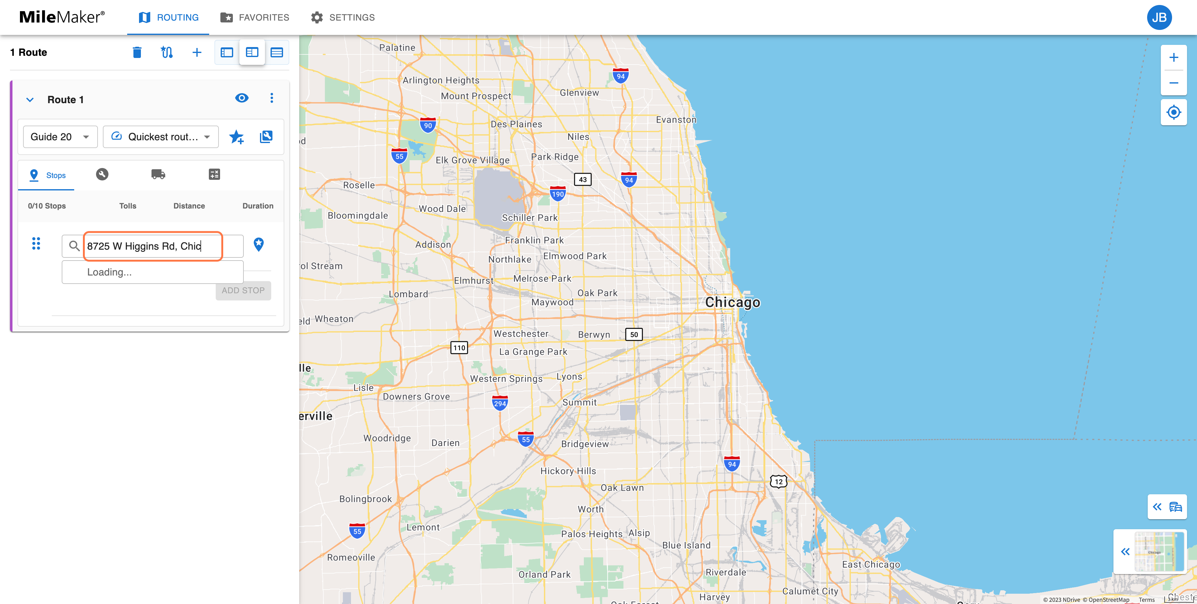 Use the search bar to enter the first stop.