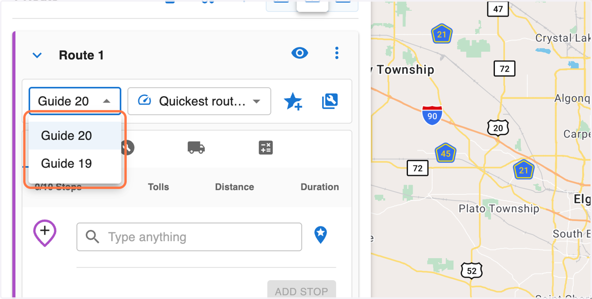 On the left side panel, click the Guide Dropdown to select between Guide 19 and Guide 20.