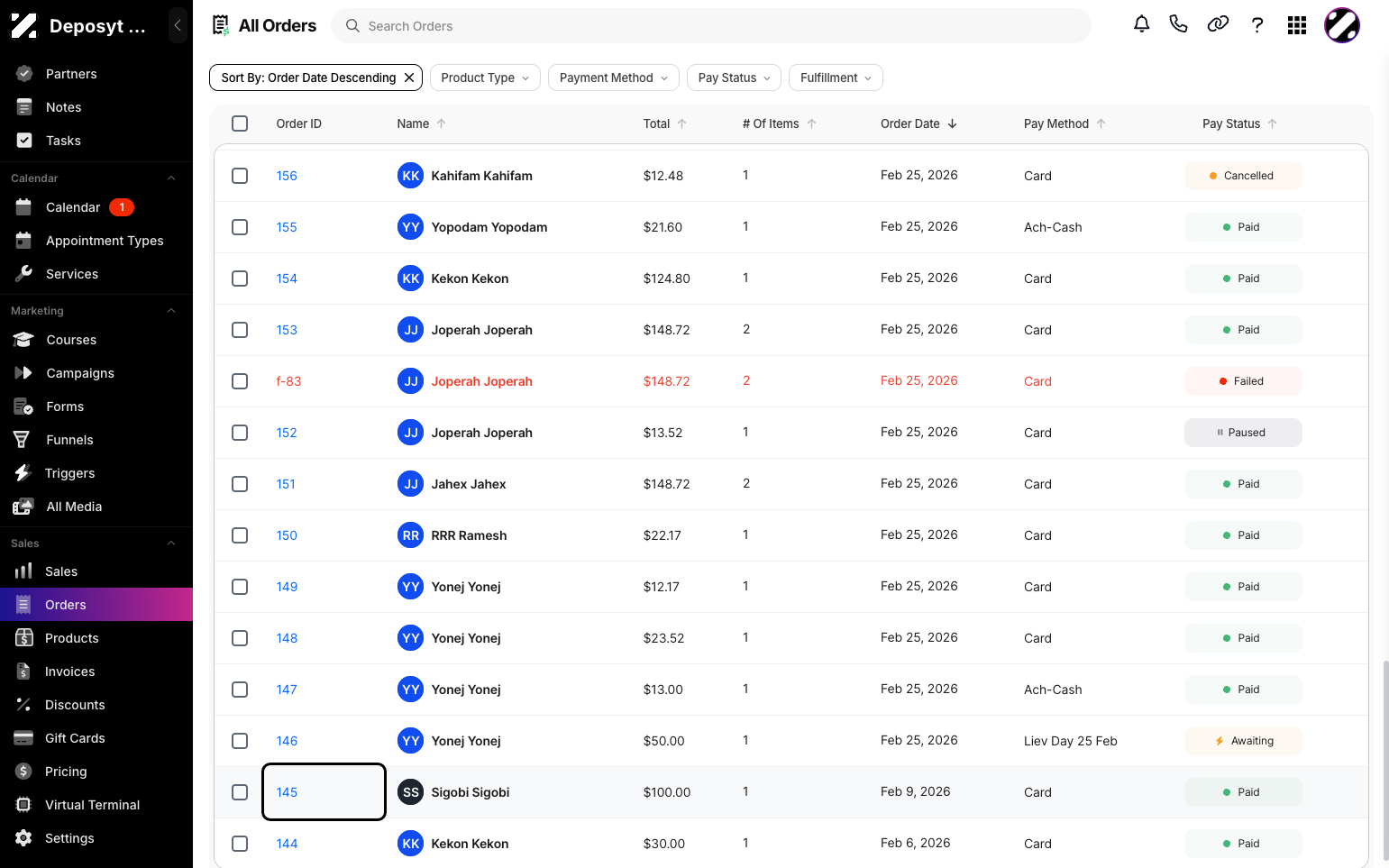 Step 2: You will then be navigated to the Orders tab. Click the Order ID, Total Amount, Number of Items, Order Date, Payment Method, or Pay Status to open the Order Summary for that order.