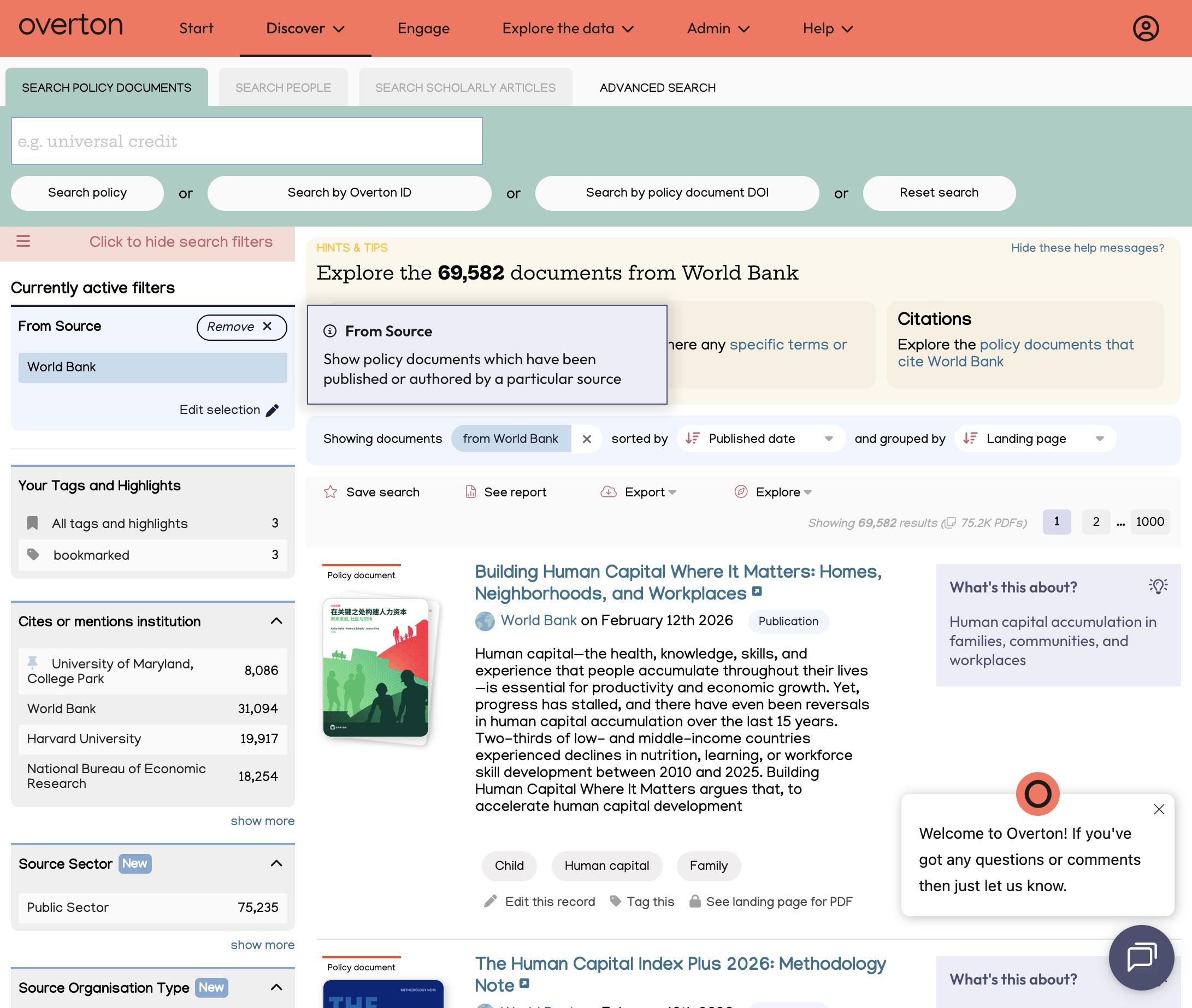 And you can now view all of the policy documents published by your source. Save the search, see a report, export your results, or explore more.