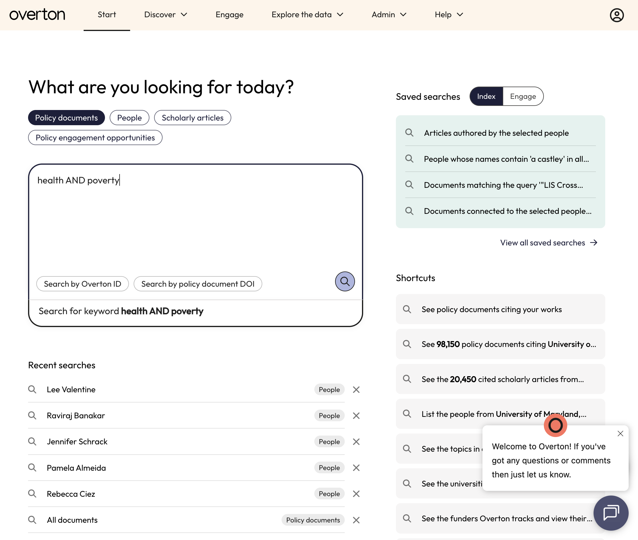 You can either enter keywords in the search box or run an empty search to browse all documents.