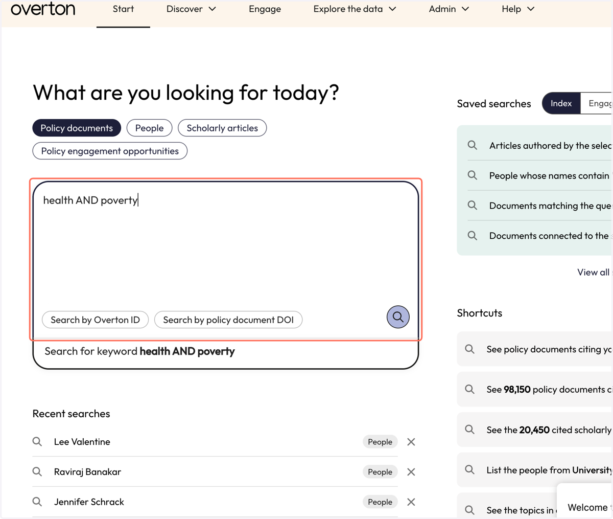 You can either enter keywords in the search box or run an empty search to browse all documents.