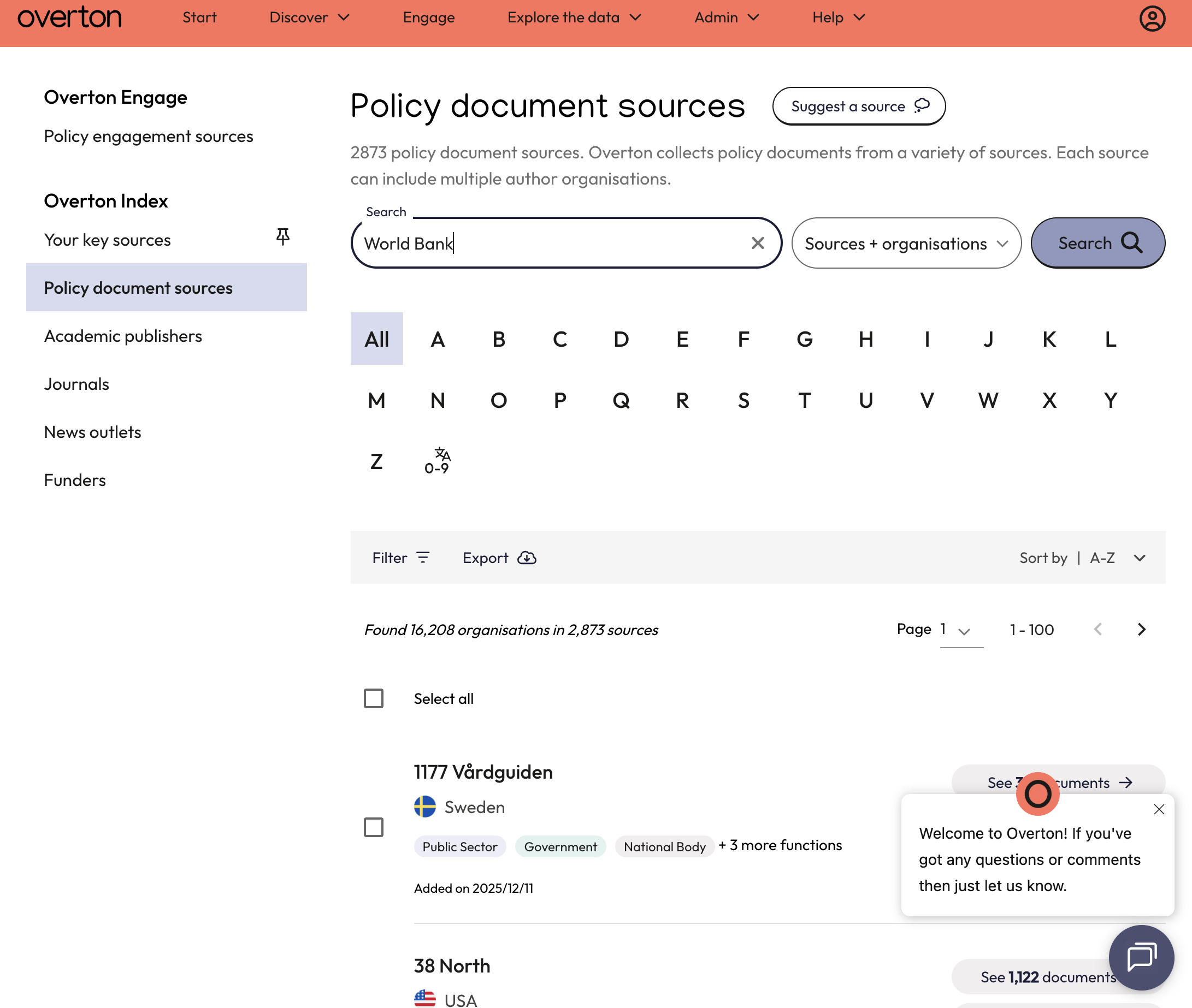 Click on Search. You can also change "Sources+organisations" to "Sources only" or "Organisations only."