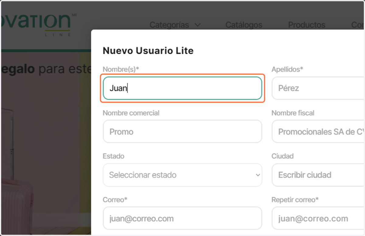 Y escribe la información necesaria del nuevo usuario