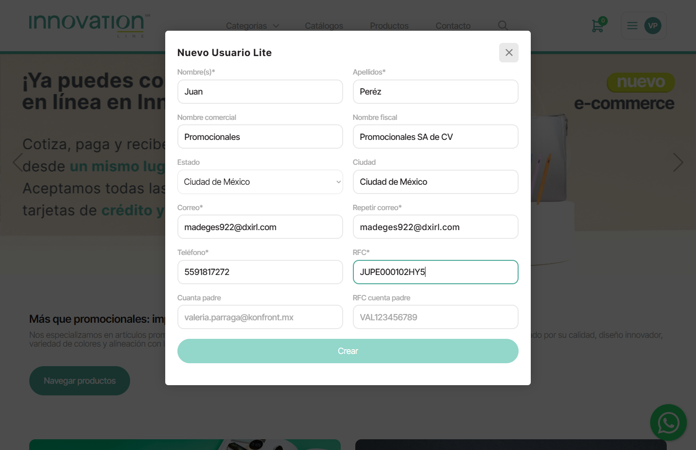 Una vez escrita toda la información da click en el botón Crear