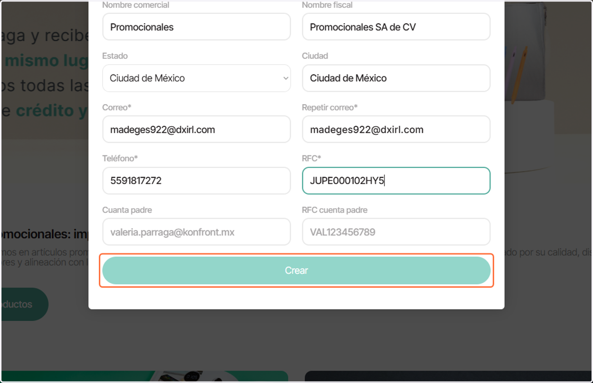Una vez escrita toda la información da click en el botón Crear