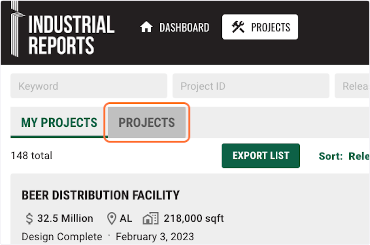 To view projects outside of your subscription parameters, click the “Projects" tab.