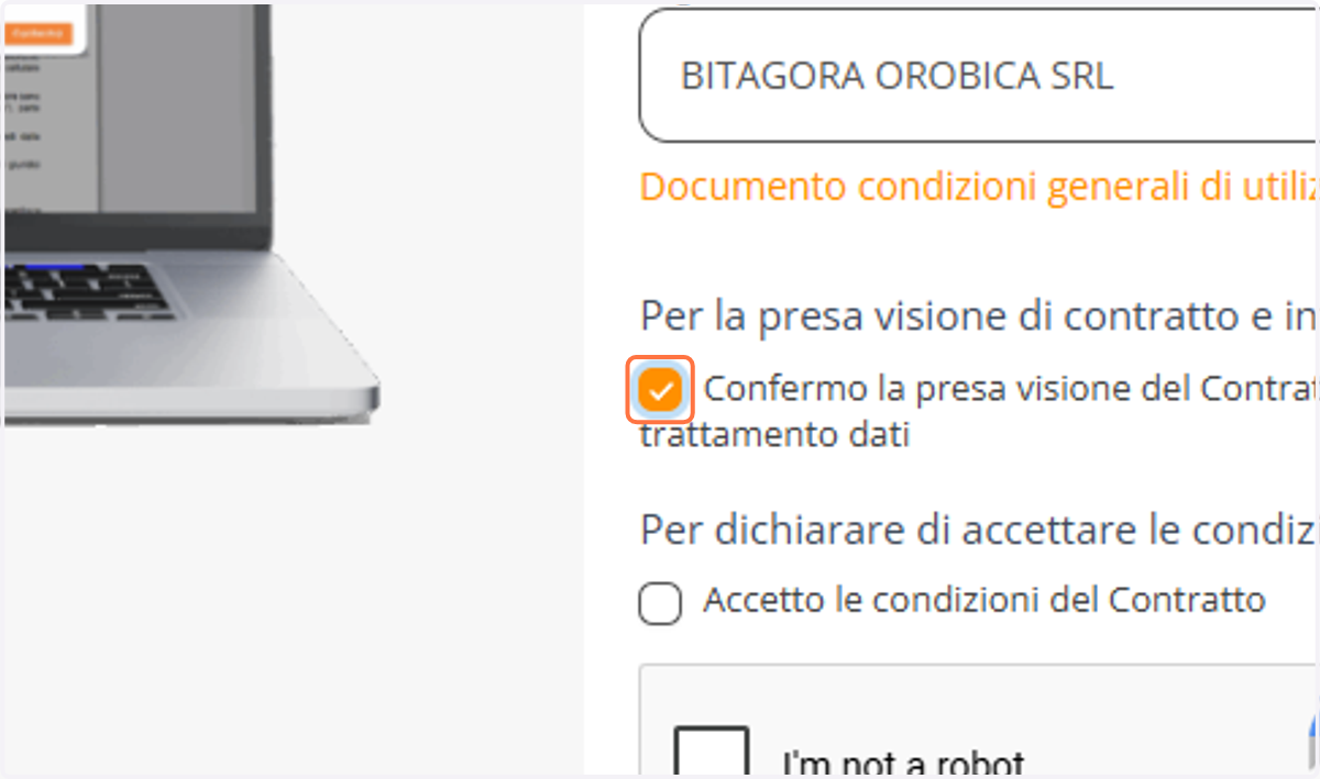 Abilita "Confermo la presa visione del Contratto e della ivi citata Informativa al trattamento dati"