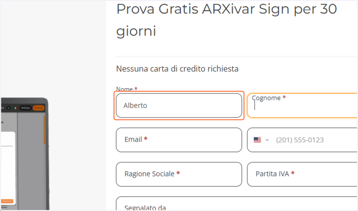 Inserire i dati richiesti