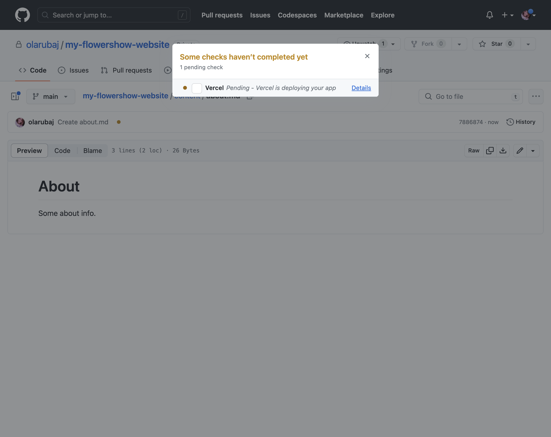 Click on "Details" to see the latest deployment status.