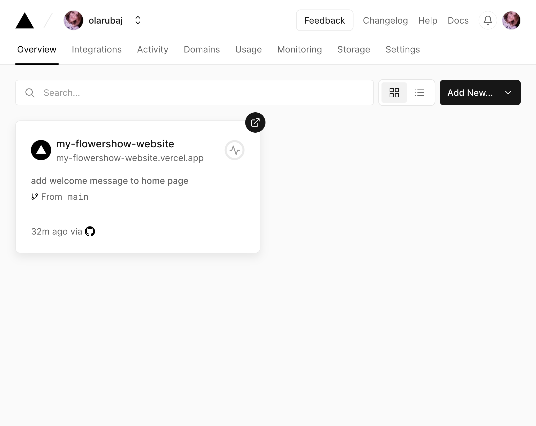 Under "Overview" tab, click on the website you want to add a page to.