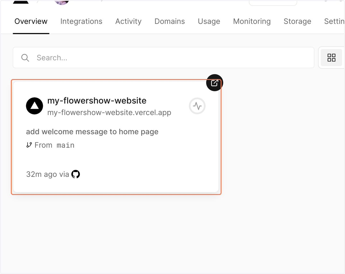 Under "Overview" tab, click on the website you want to add a page to.