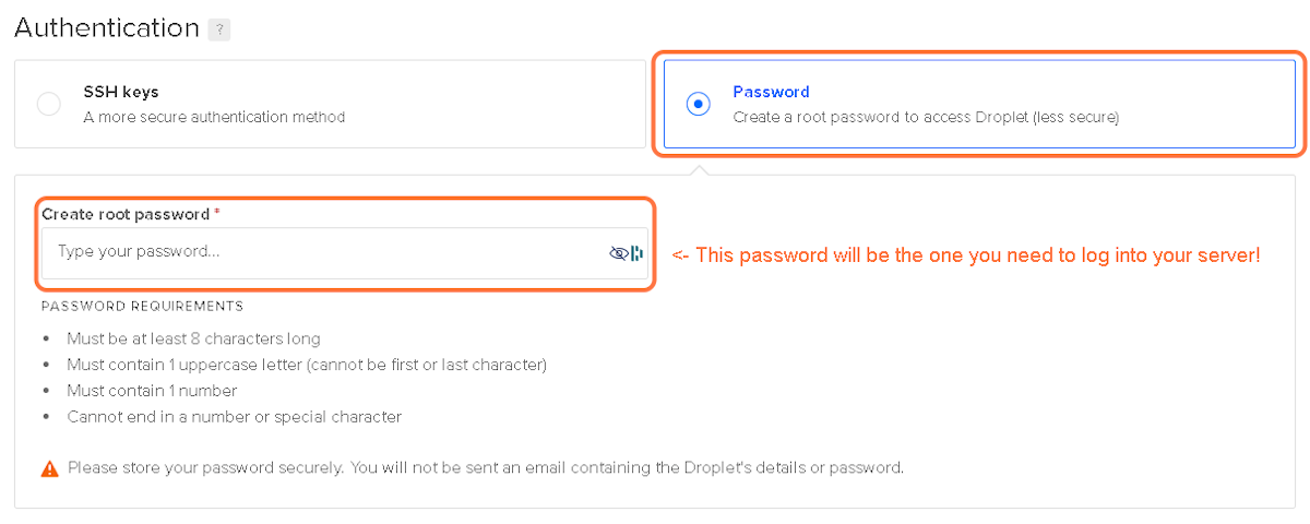 Choose the Password option and set up your password.