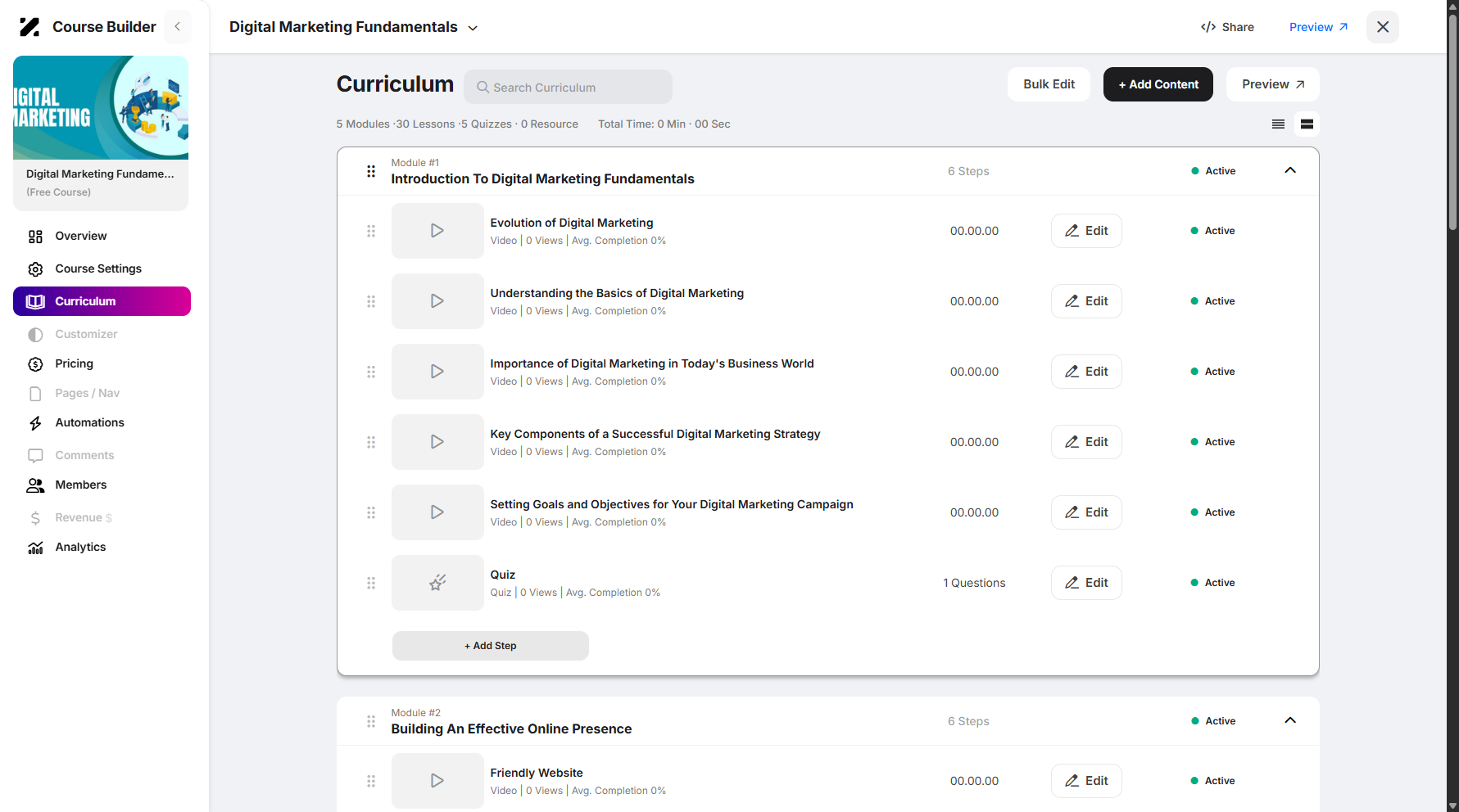 Adding a Step/Lesson to a Curriculum