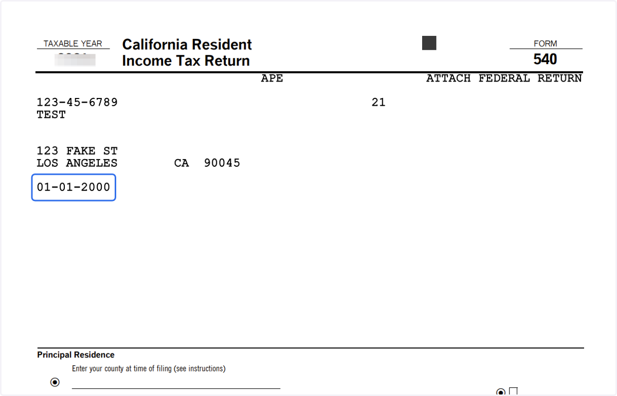 Extra Help: Confirmation of Birthday on CA Tax Return