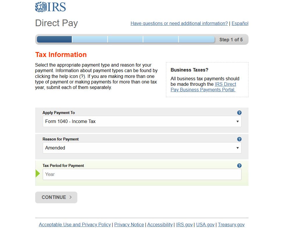 Enter the Following Information to Pay Tax Balances