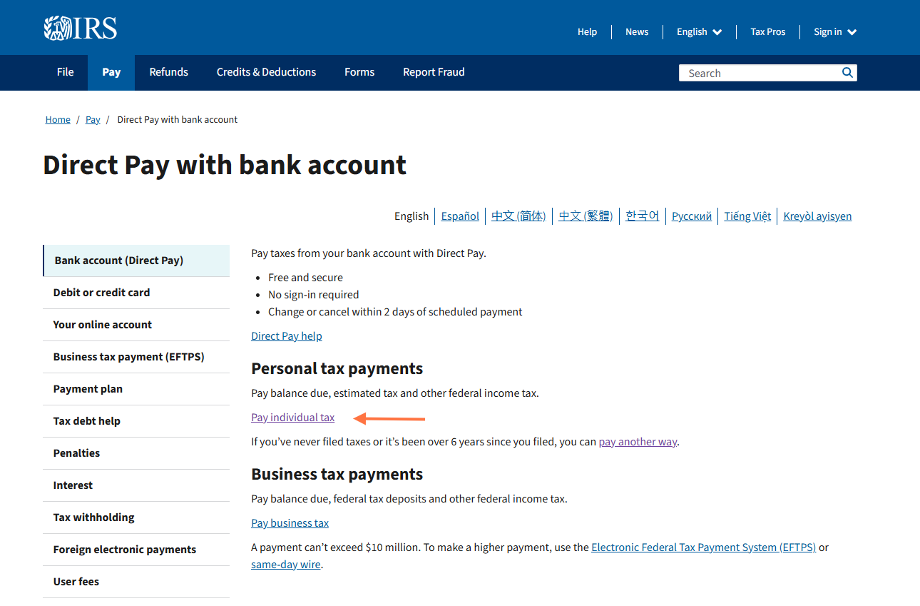 Click on Pay individual tax