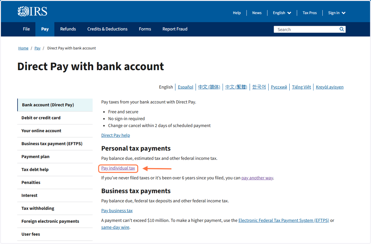 Click on Pay individual tax
