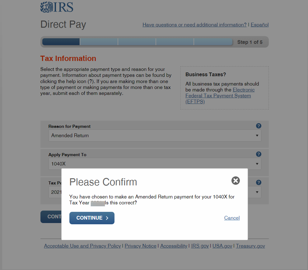 Click on CONTINUE after entering the previous information