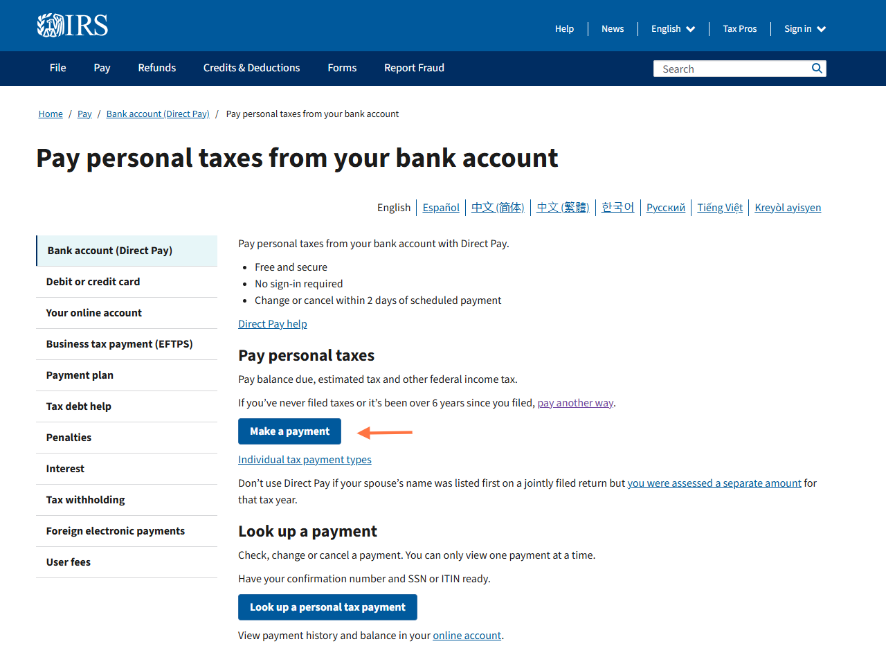 Click on Make a Payment