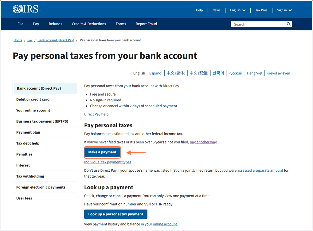 Click on Make a Payment