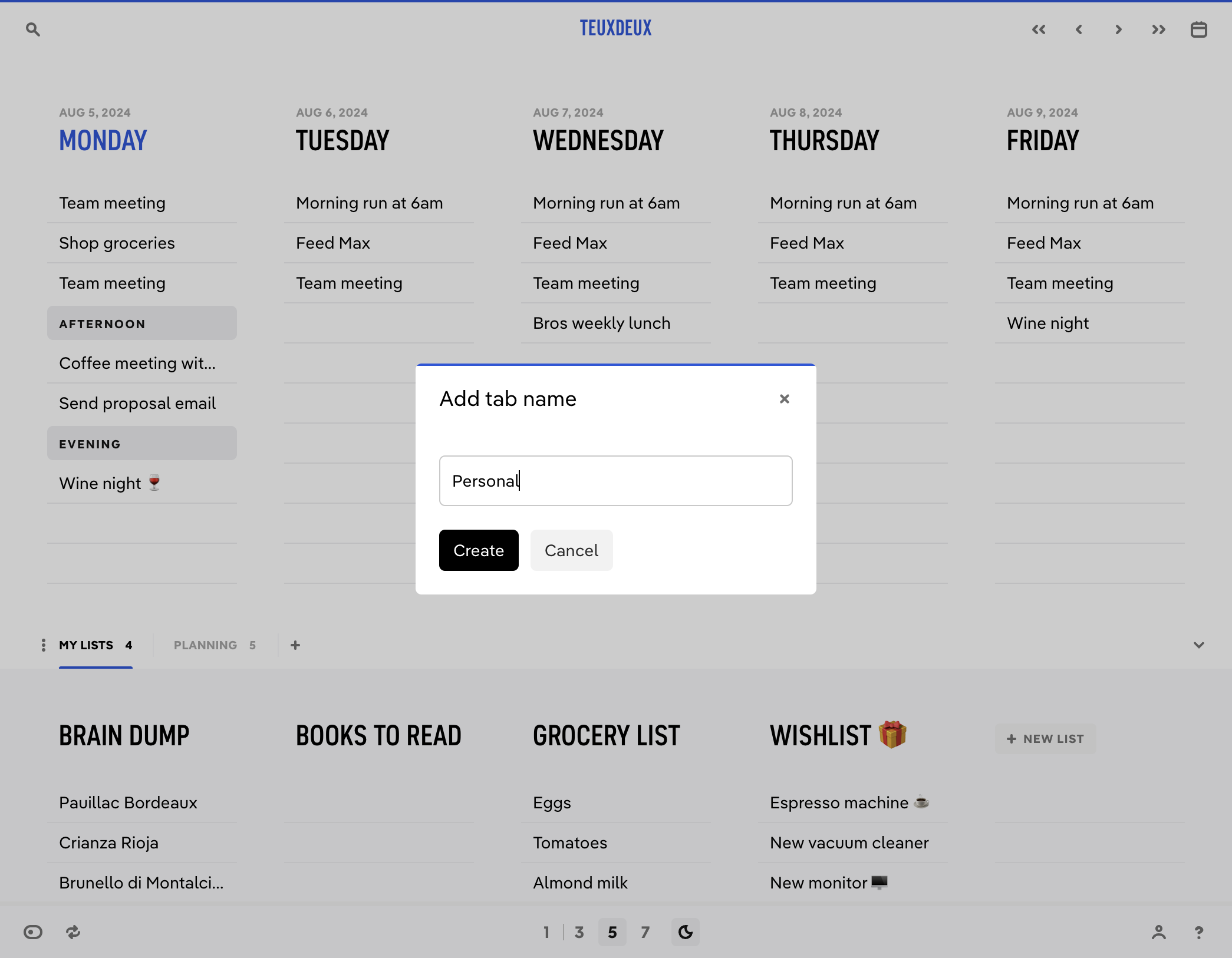 Name the tab and click 'Create'