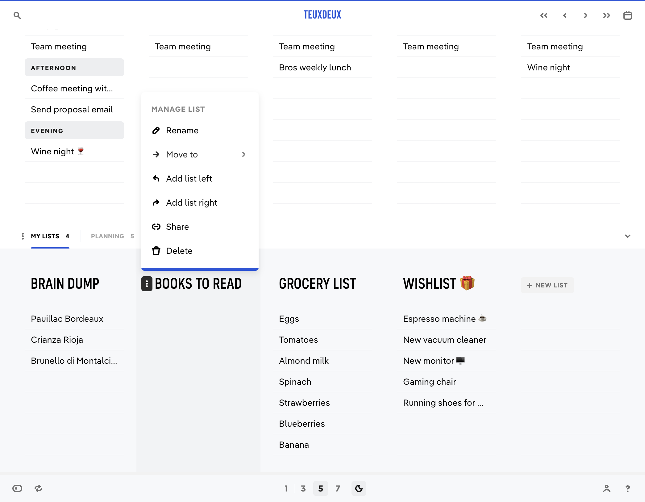 Click the ellipsis beside the list name to manage a someday list.