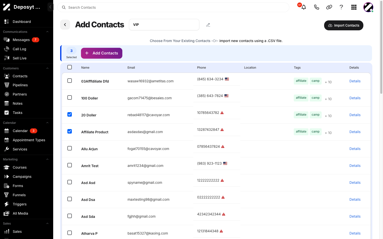 Step 9: Click the + Add Contacts button to add them to your list.
