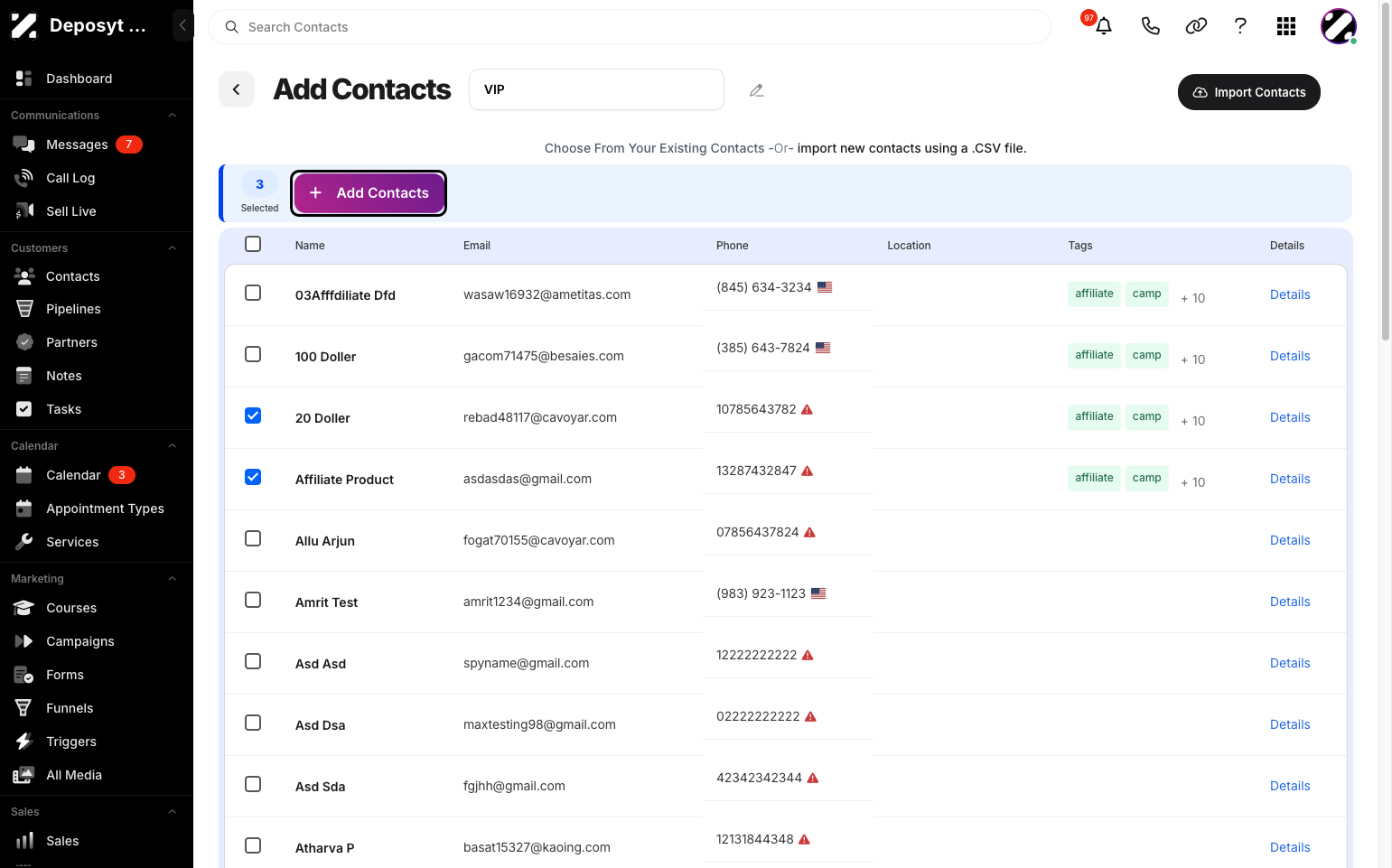 Step 9: Click the + Add Contacts button to add them to your list.