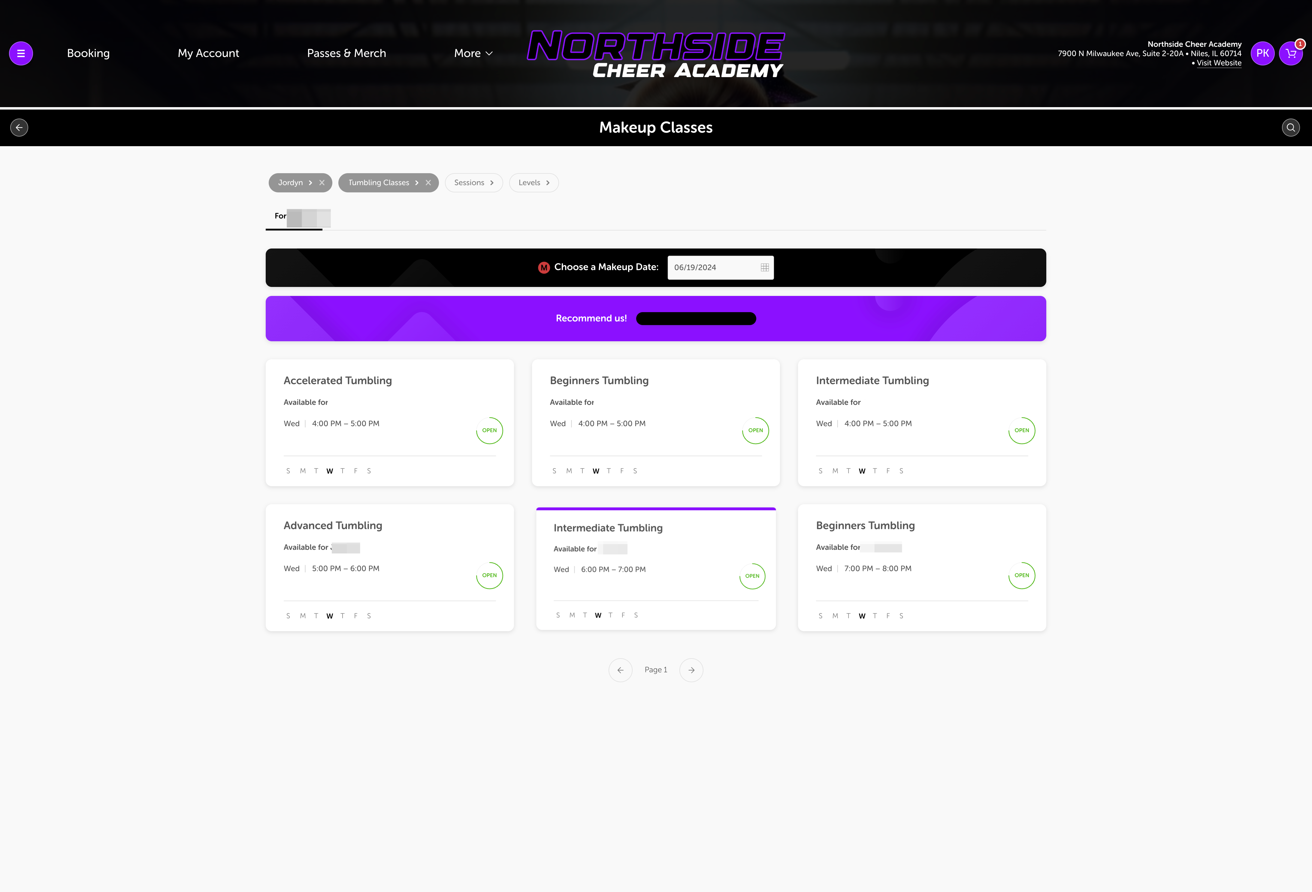 Select the class you will to book.