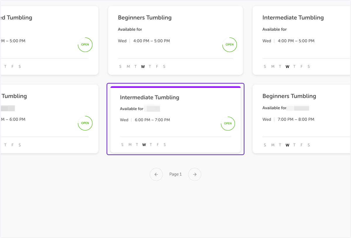 Select the class you will to book.