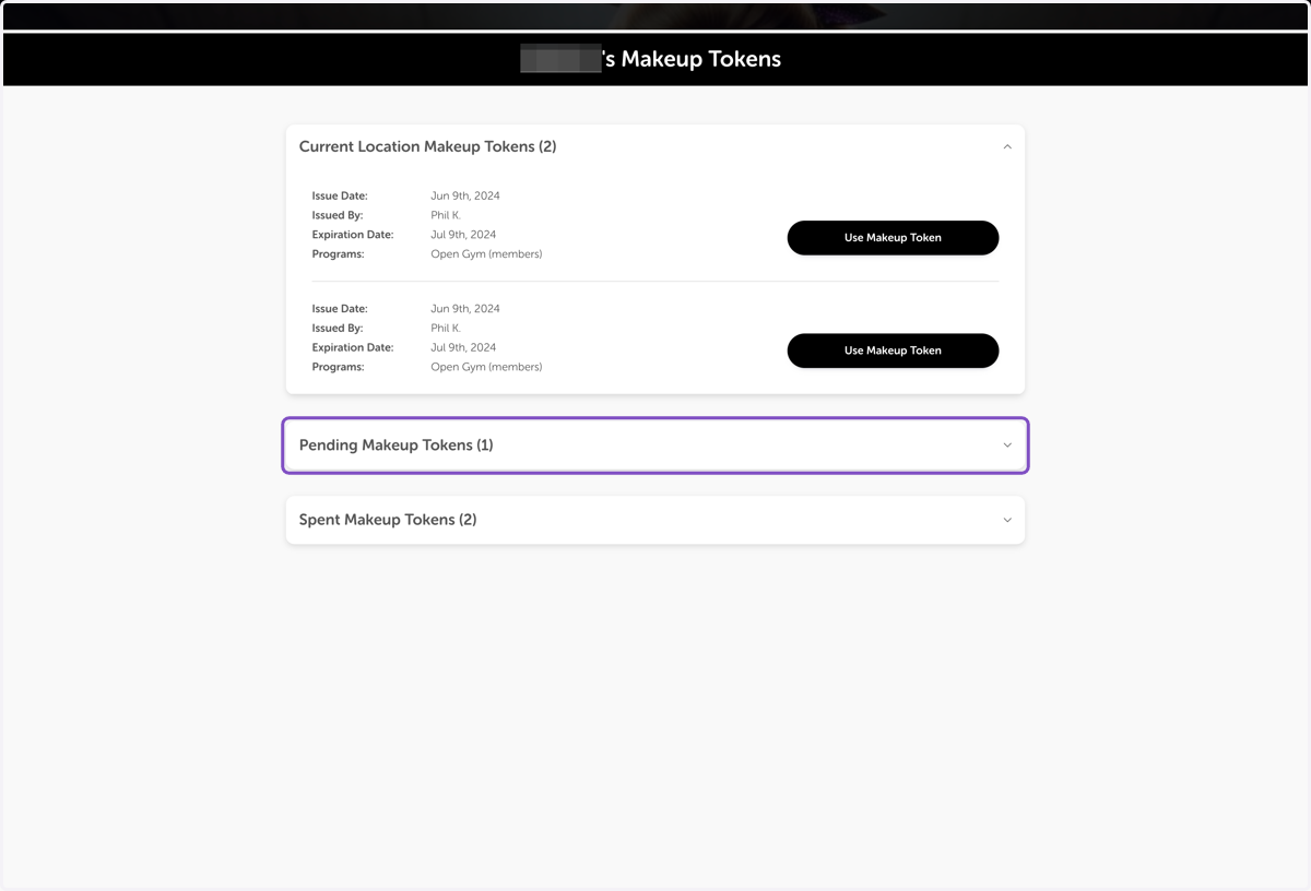 You'll be taken to a Makeup Summary page, Click on Pending Makeup Tokens